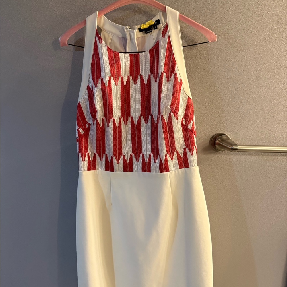 Sachin + Babi Red and White Patterned Midi Dress